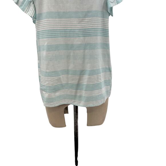 J.Marie Blouse Top Flutter Sleeve Embroidered Floral Stripe Size Small - Picture 11 of 13